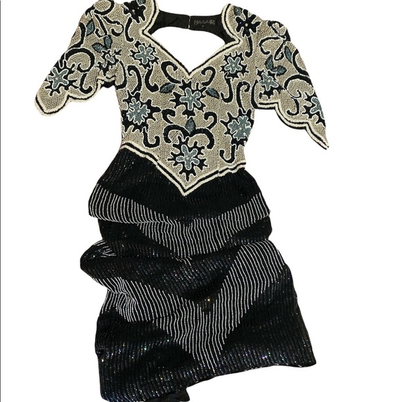 VINTAGE 80’s Hazar Beaded Glam Gown Dress size Small - Picture 1 of 8